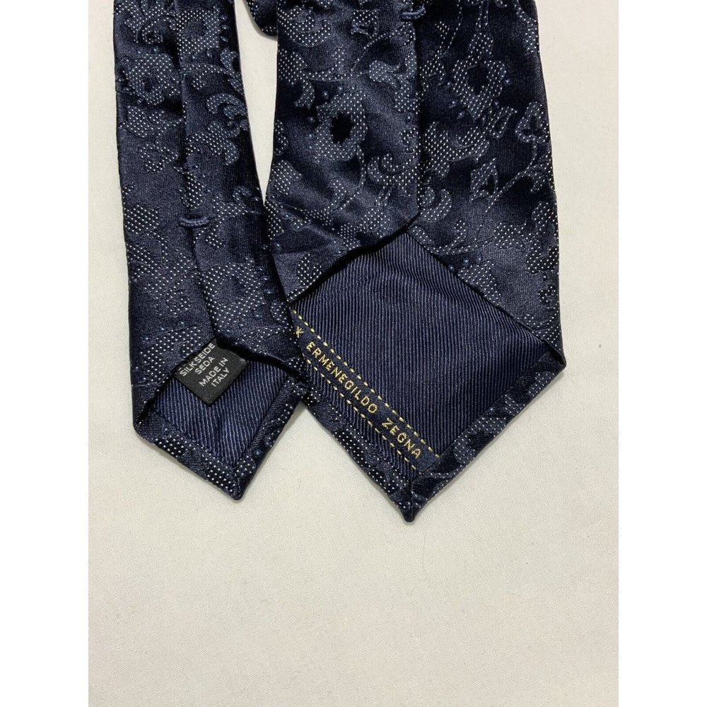 ERMENGILDO ZEGNA Blue Geometric Floral Silk Tie ITALY 60"/ 3.5" EC - Picture 4 of 4